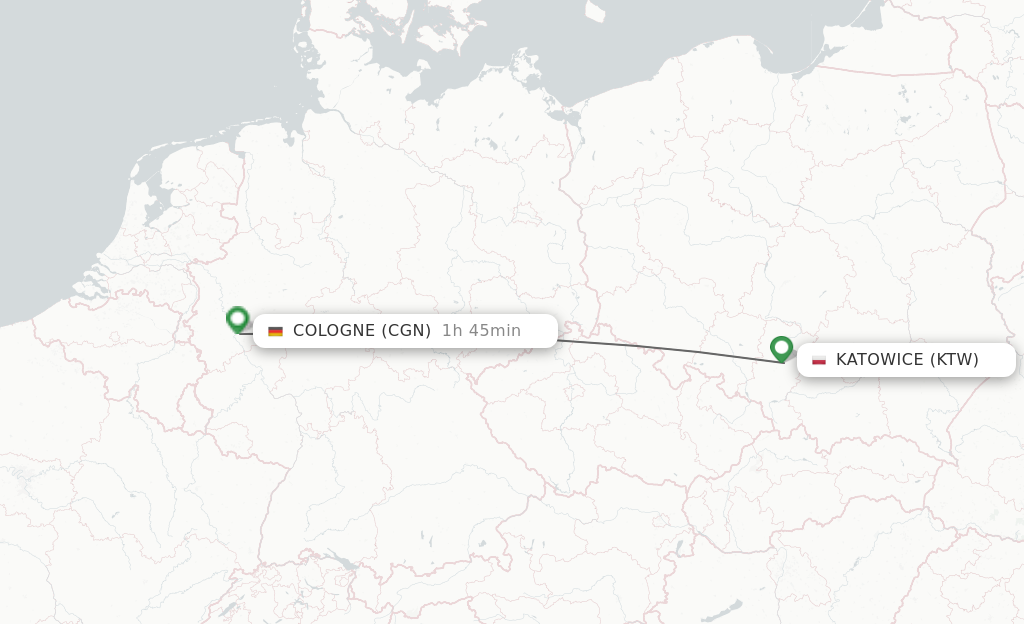 Flights from Katowice to Cologne route map