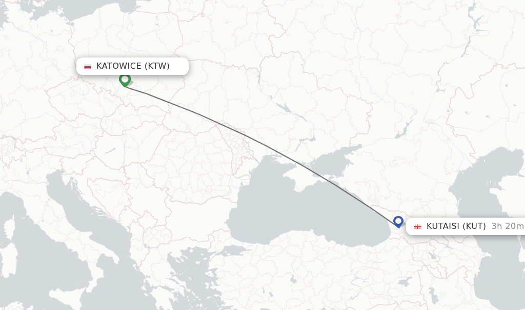 Flights from Katowice to Kutaisi route map
