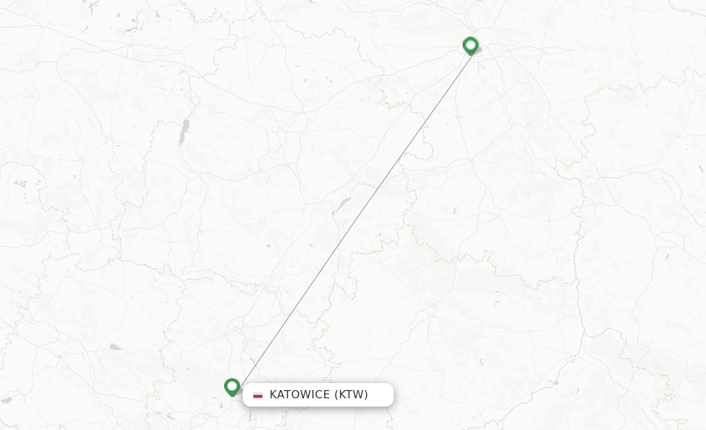 Route map with flights from Katowice with LOT
