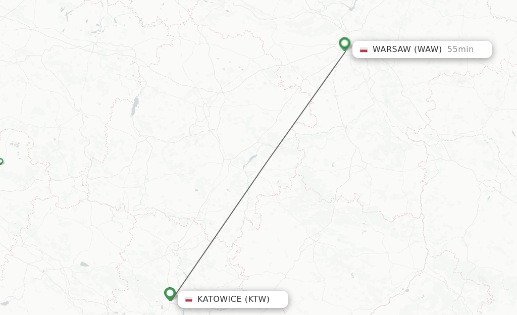 Flights from Katowice to Warsaw route map