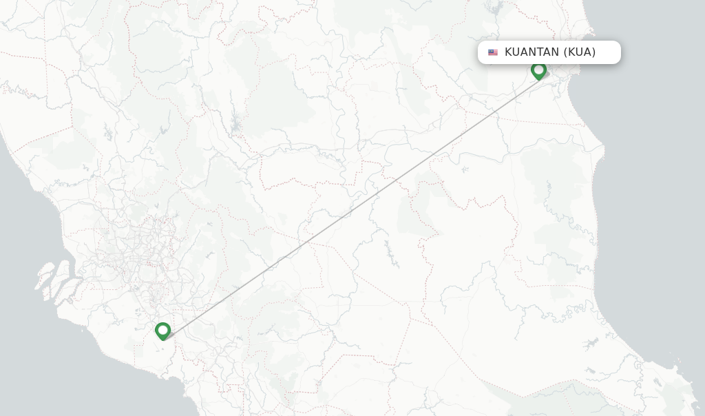 Route map with flights from Kuantan with Malaysia Airlines