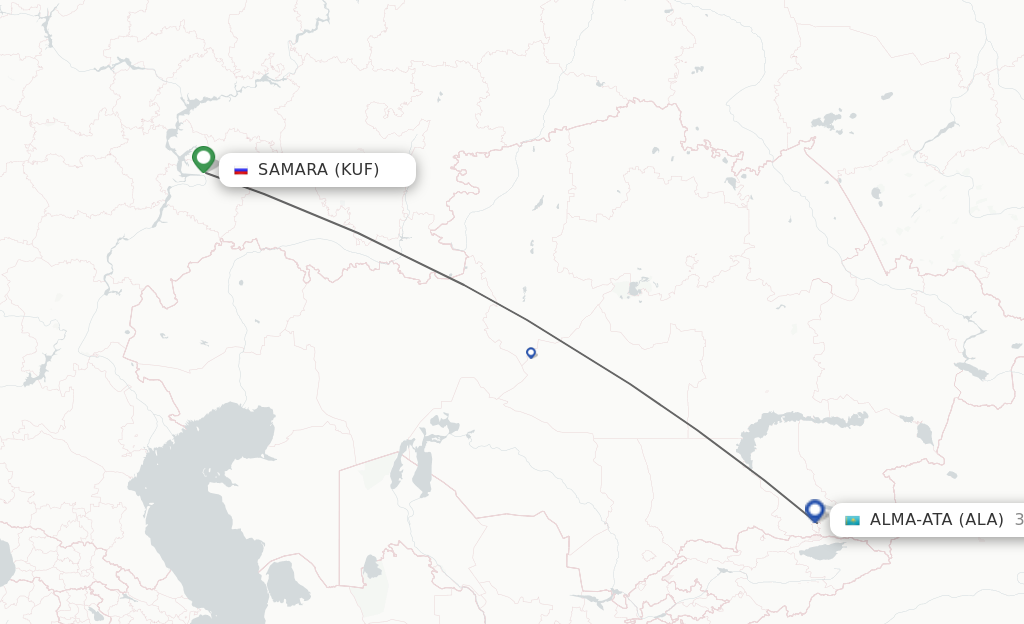 Flights from Samara to Almaty route map