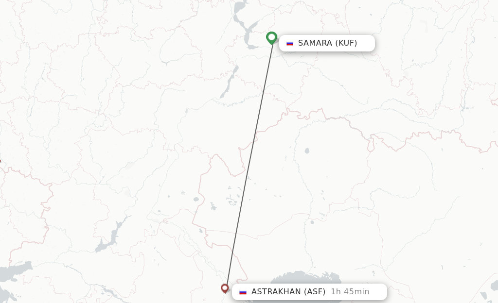 Flights from Samara to Astrakhan route map