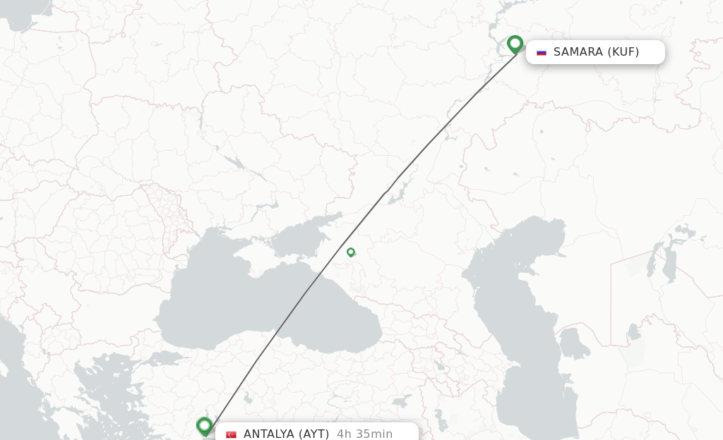 Flights from Samara to Antalya route map