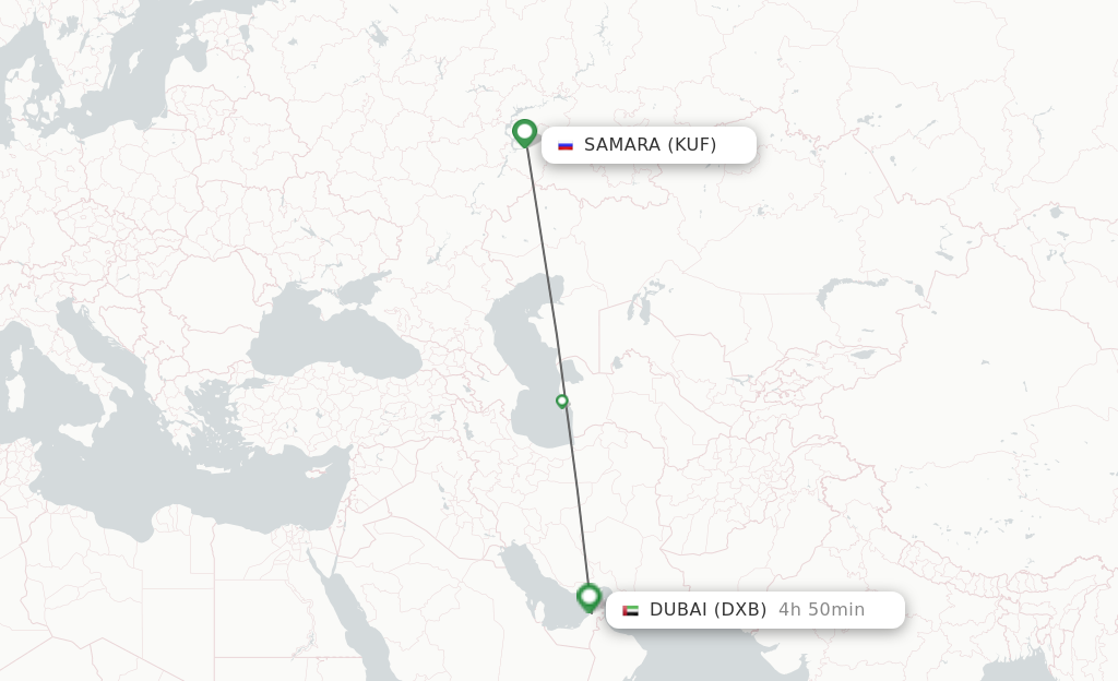 Flights from Samara to Dubai route map