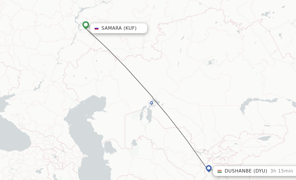 Flights from Samara to Dushanbe route map