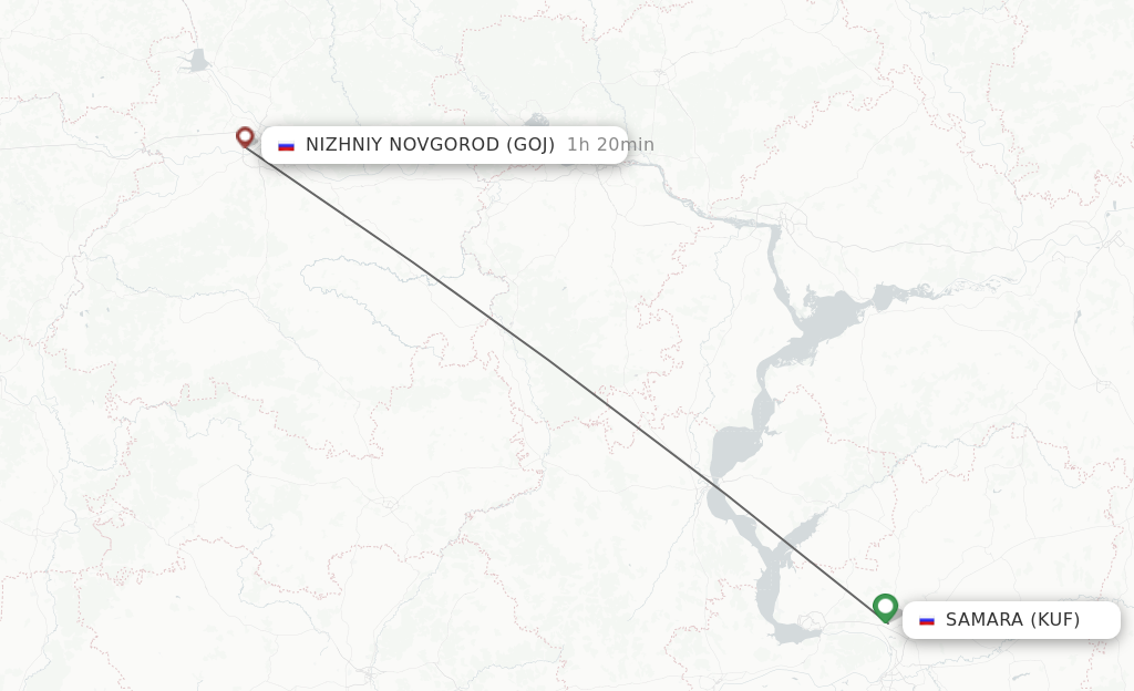 Flights from Samara to Nizhniy Novgorod route map