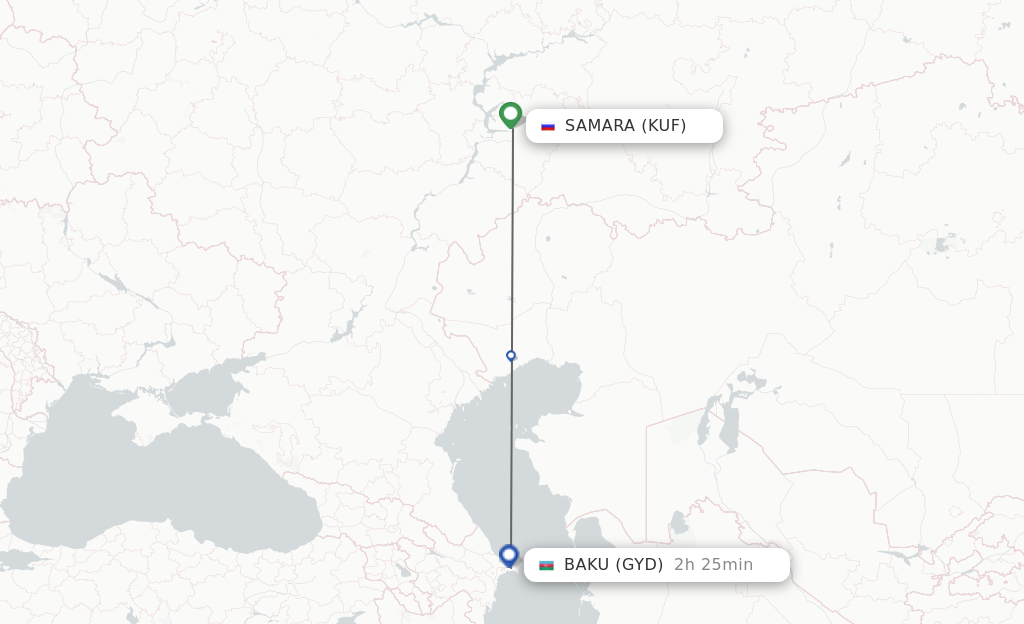 Flights from Samara to Baku route map