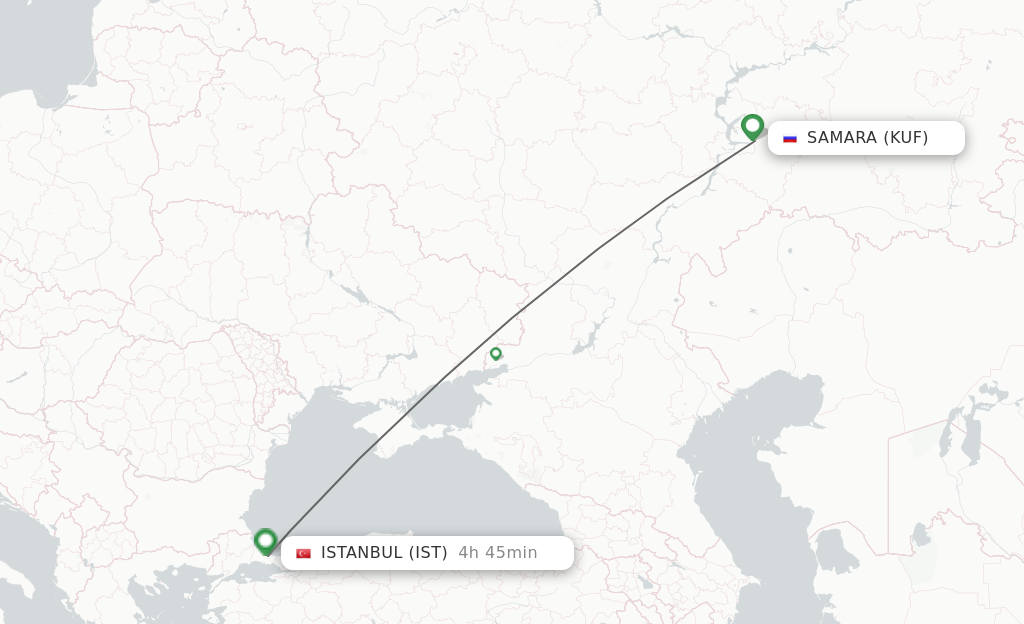 Flights from Samara to Istanbul route map