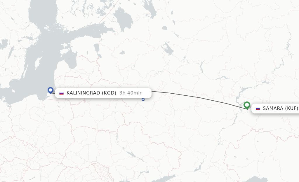 Flights from Samara to Kaliningrad route map