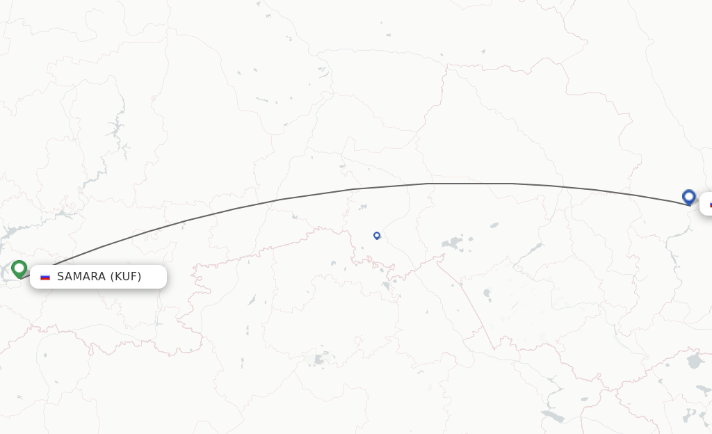 Flights from Samara to Krasnojarsk route map