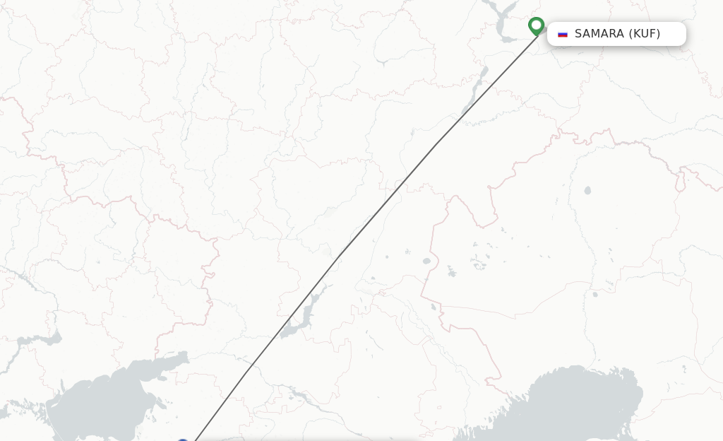 Flights from Samara to Krasnodar route map