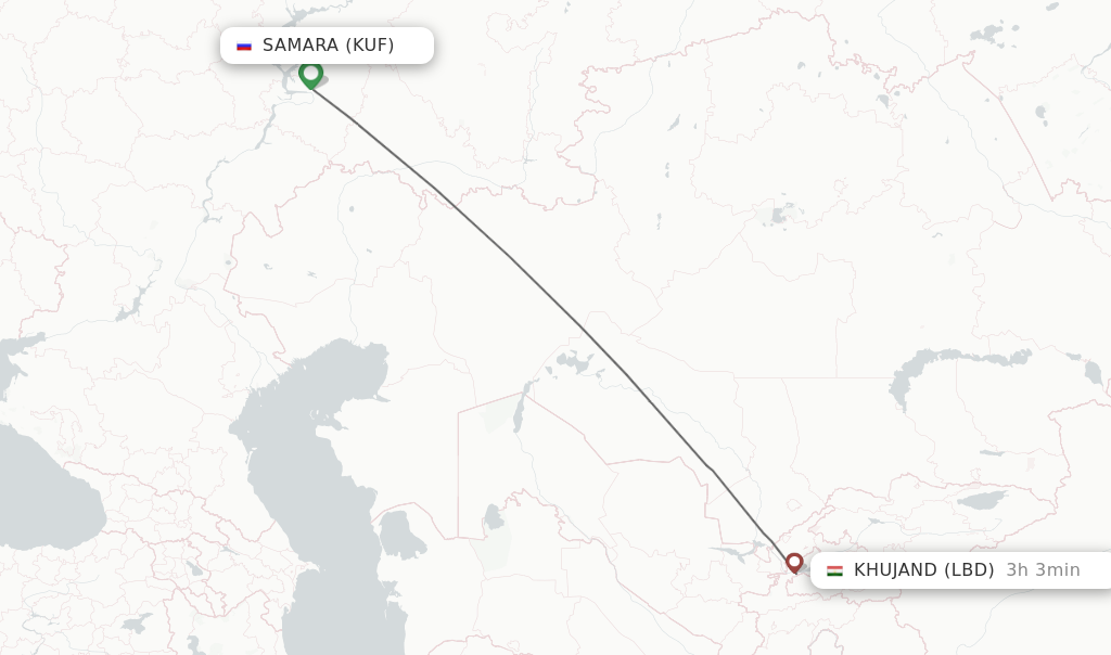 Flights from Samara to Khujand route map