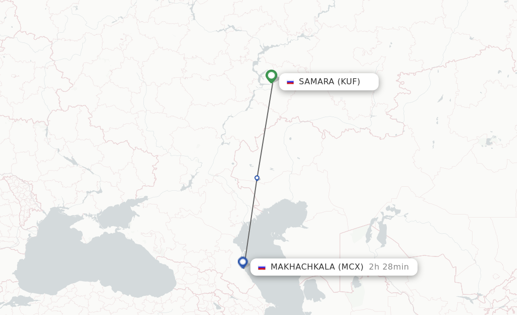 Flights from Samara to Makhachkala route map