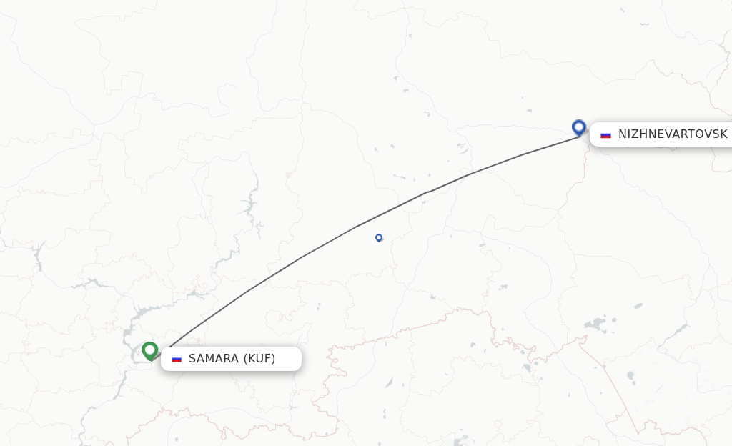 Flights from Samara to Nizhnevartovsk route map