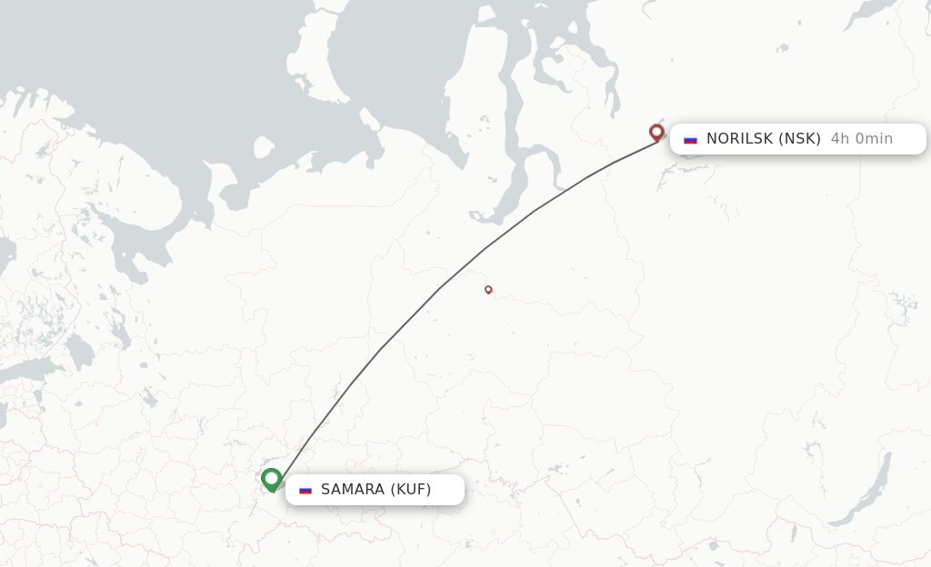 Flights from Samara to Noril'sk route map