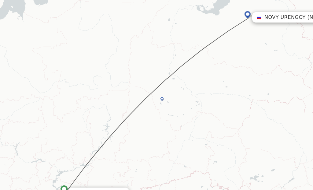 Flights from Samara to Novyj Urengoj route map