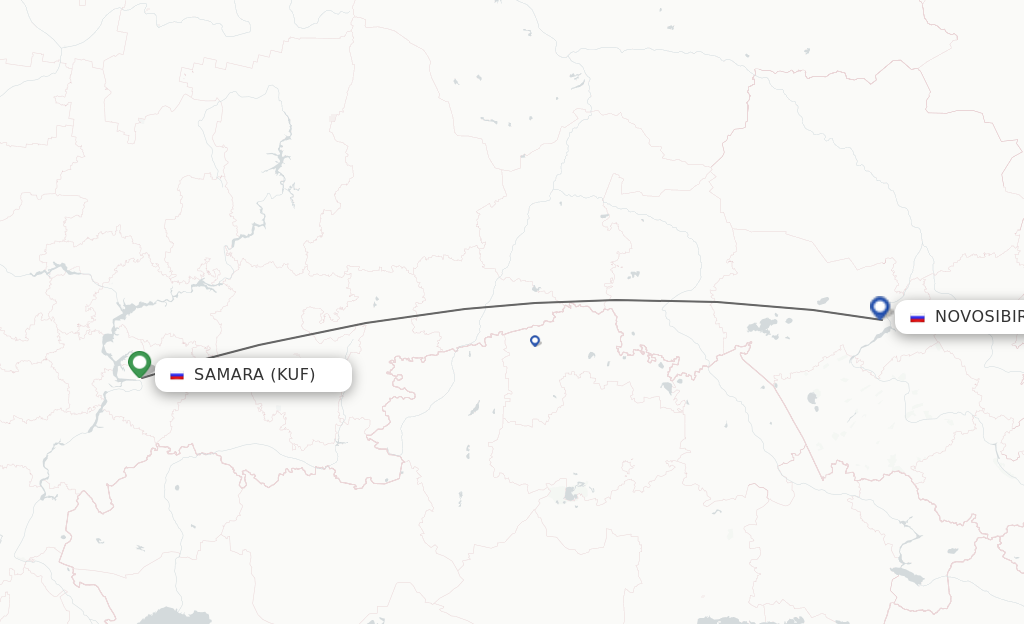 Flights from Samara to Novosibirsk route map