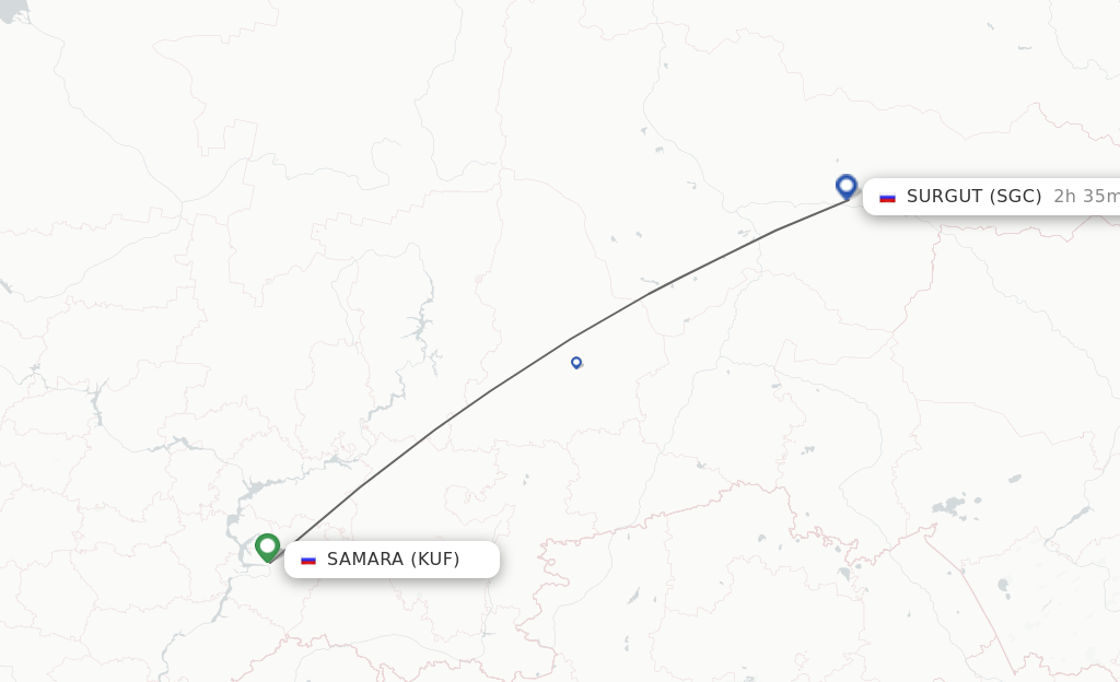 Flights from Samara to Surgut route map