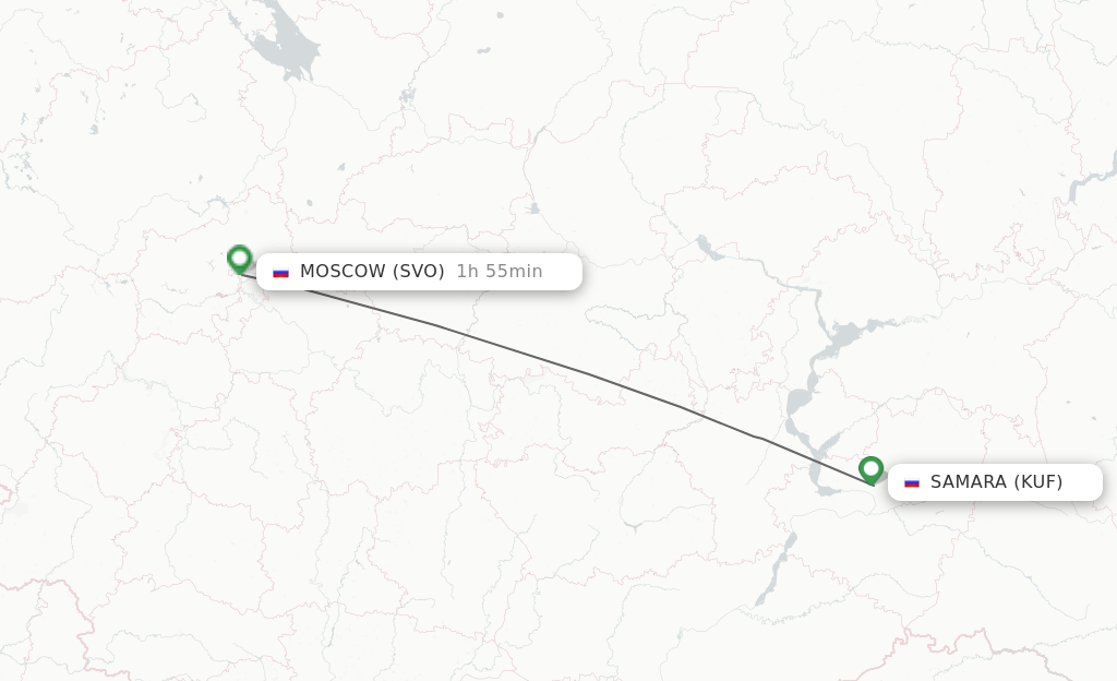 Flights from Samara to Moscow route map