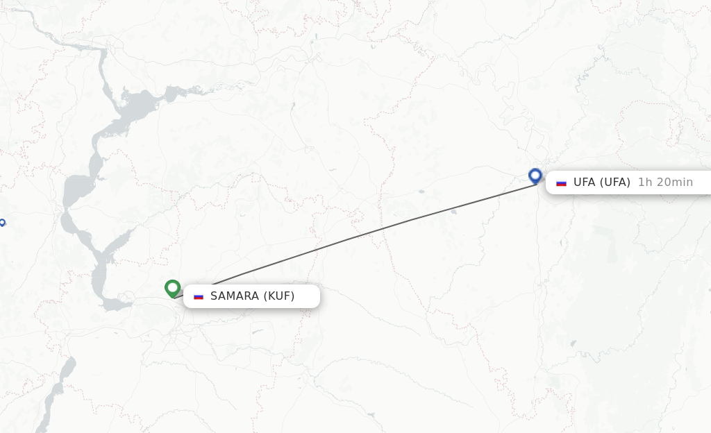 Flights from Samara to Ufa route map