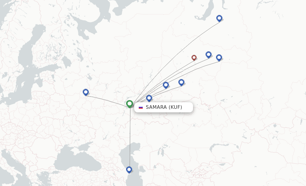 Route map with flights from Samara with UTair
