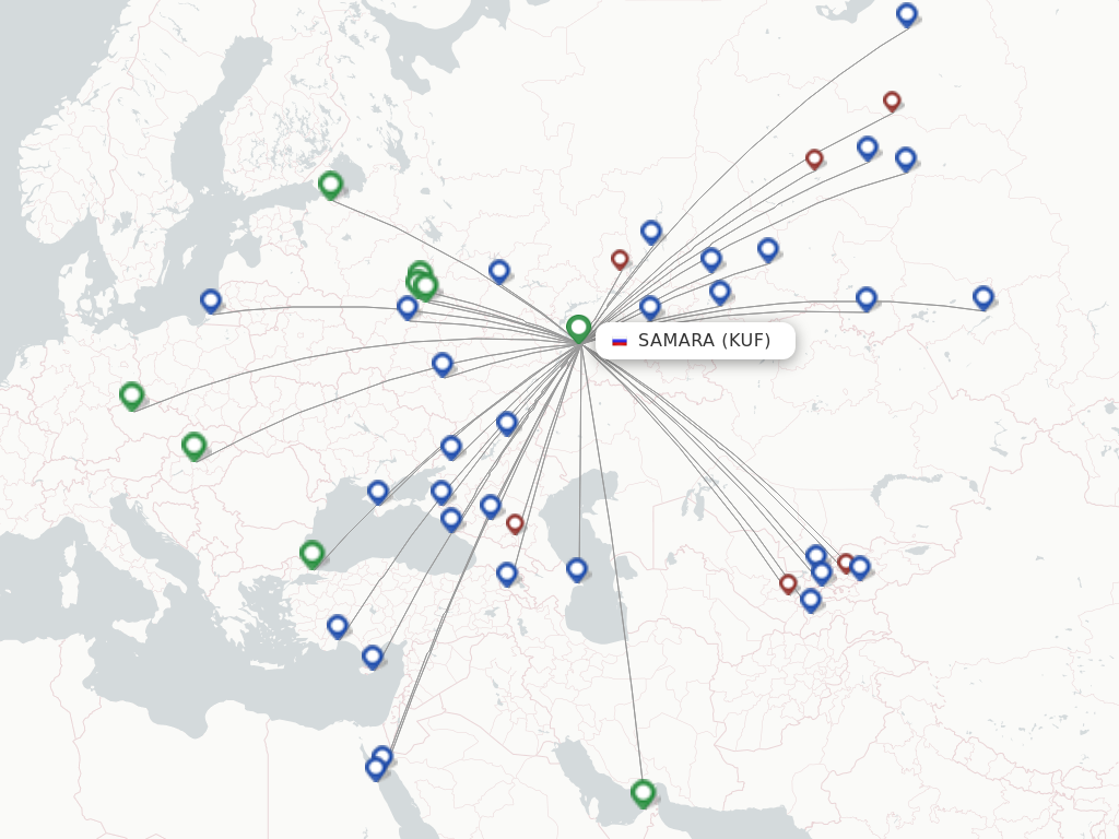 Flights from Samara to Tyumen route map