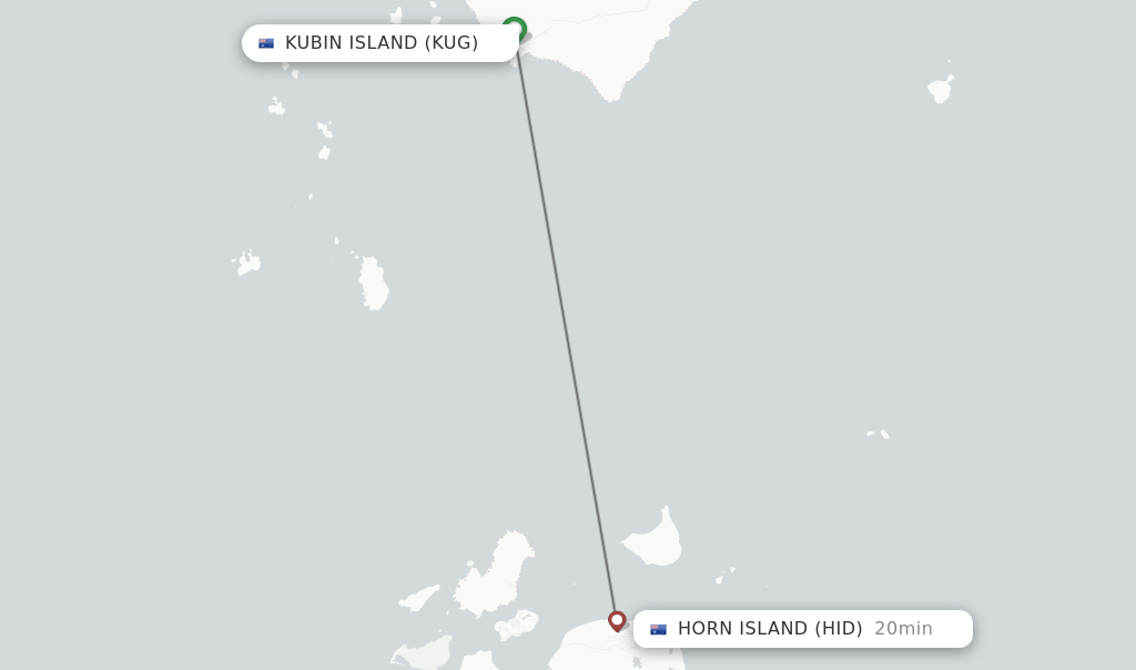 Flights from Kubin Island to Horn Island route map