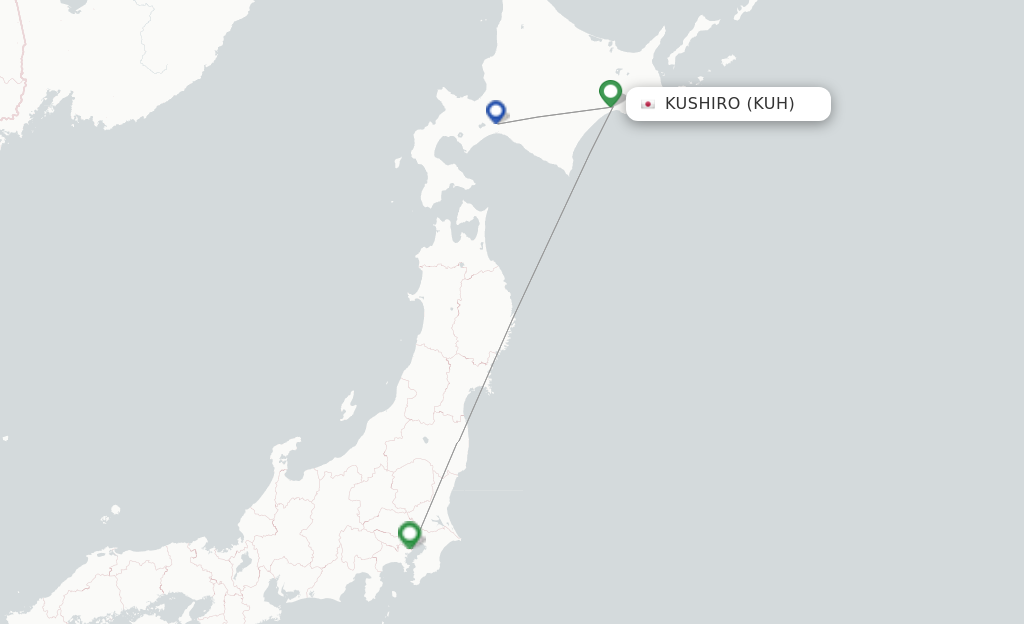 Route map with flights from Kushiro with ANA