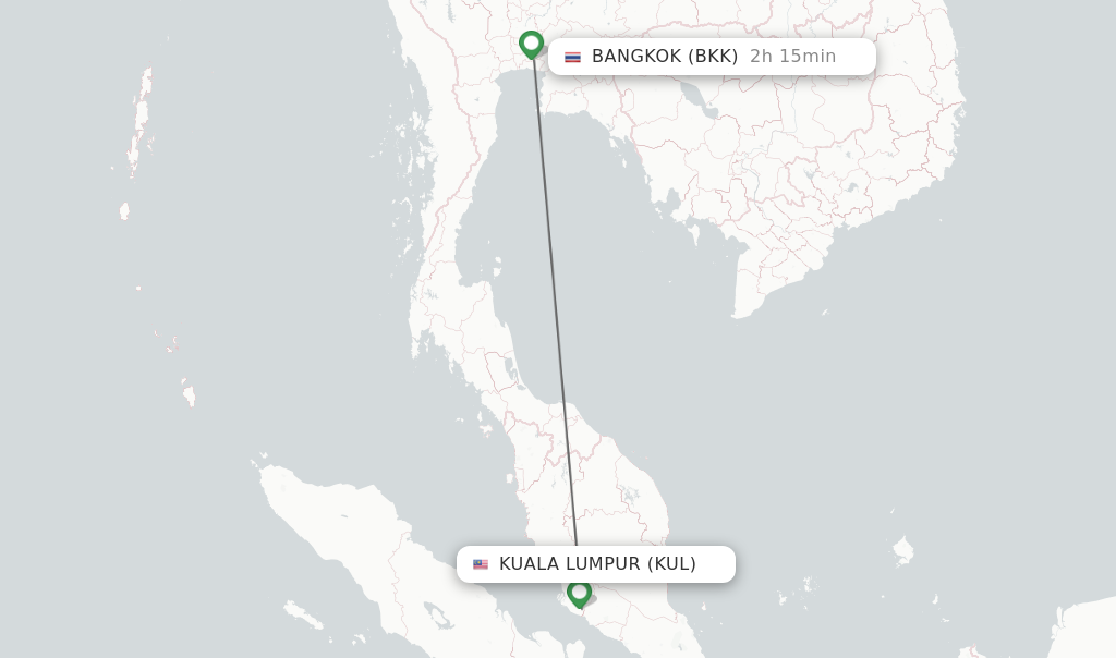 Flights from Kuala Lumpur to Bangkok route map