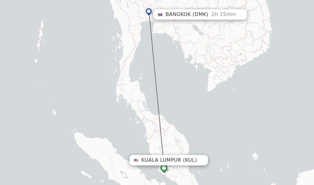 Flights from Kuala Lumpur to Bangkok route map