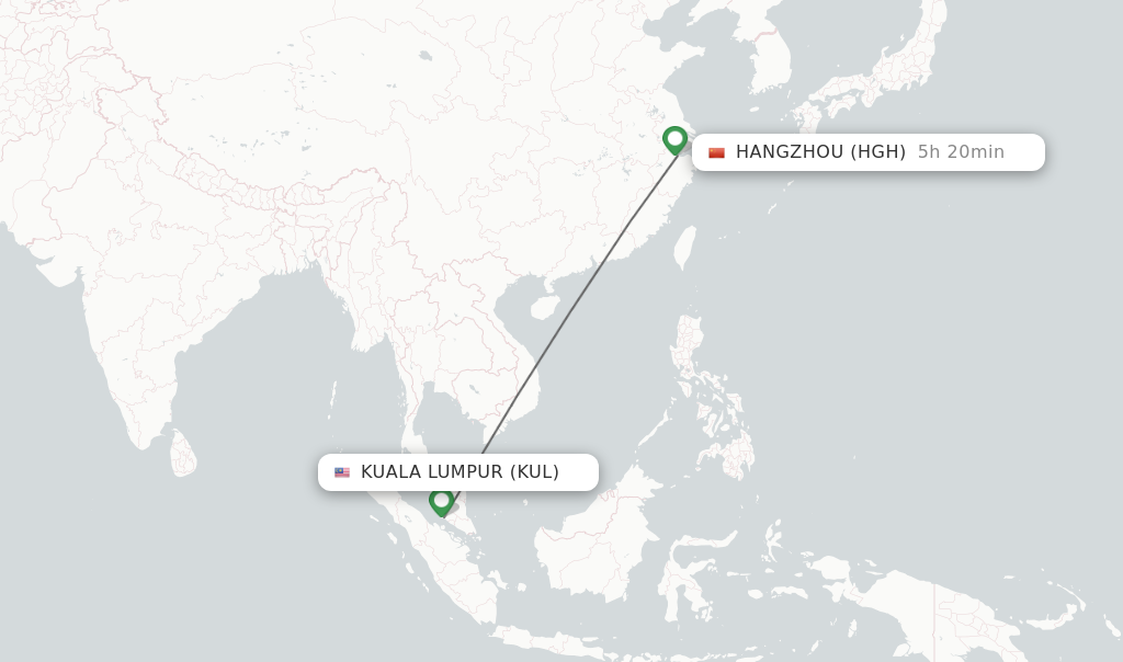 Flights from Kuala Lumpur to Hangzhou route map