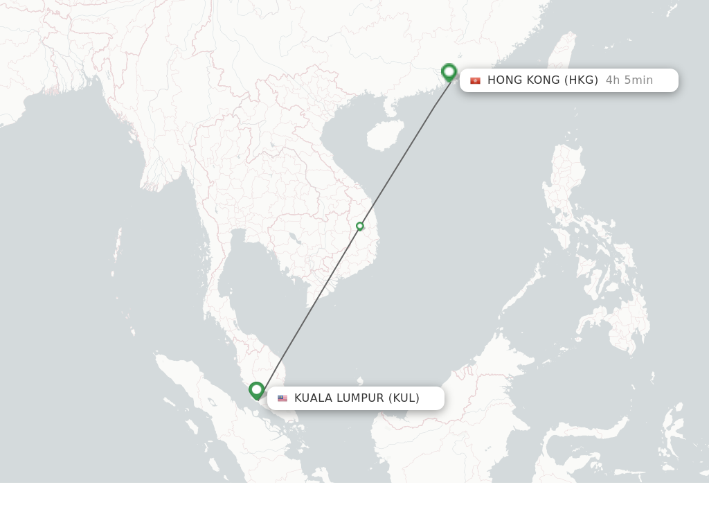 Flights from Kuala Lumpur to Hong Kong route map