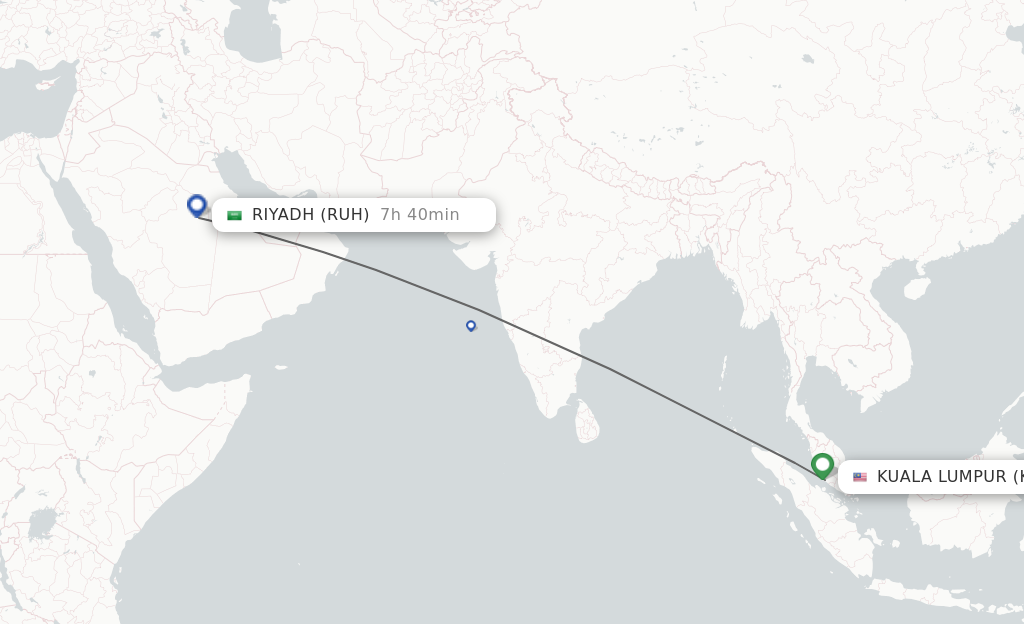 Flights from Kuala Lumpur to Riyadh route map