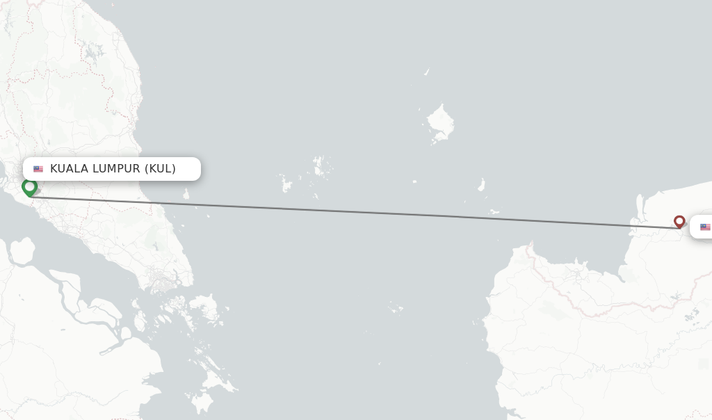 Flights from Kuala Lumpur to Sibu route map