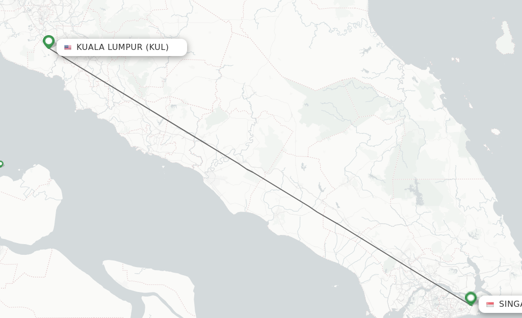 Flights from Kuala Lumpur to Singapore route map