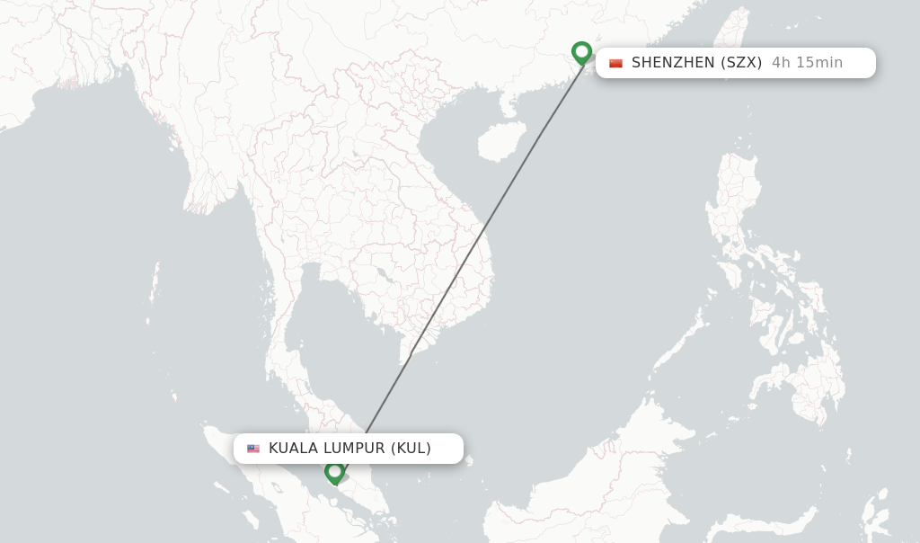 Flights from Kuala Lumpur to Shenzhen route map