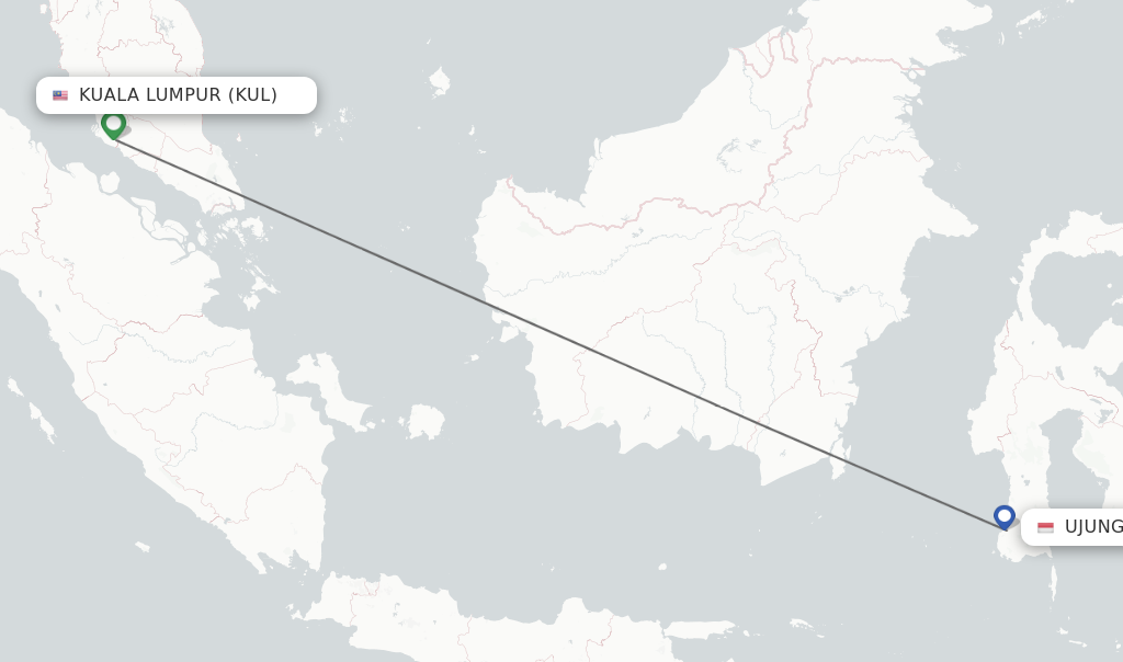 Flights from Kuala Lumpur to Ujung Pandang route map