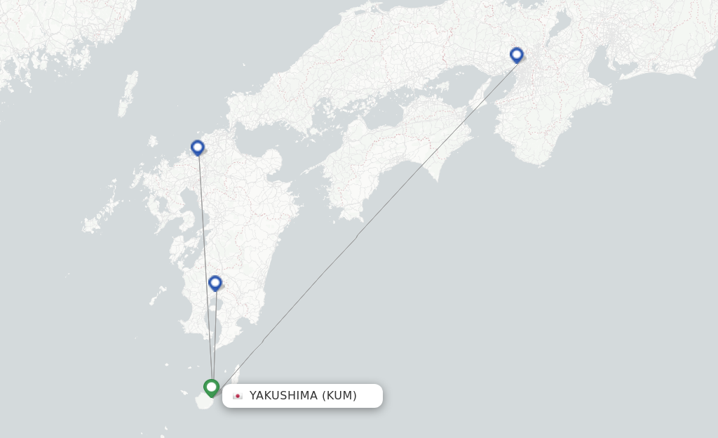 Route map with flights from Yakushima with JAL
