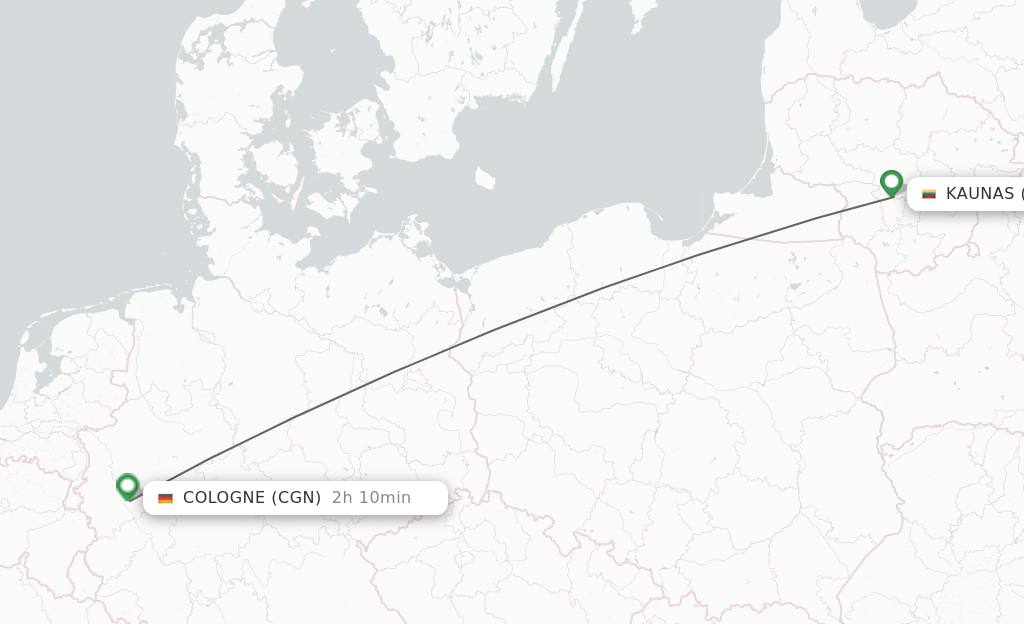 Flights from Kaunas to Cologne route map
