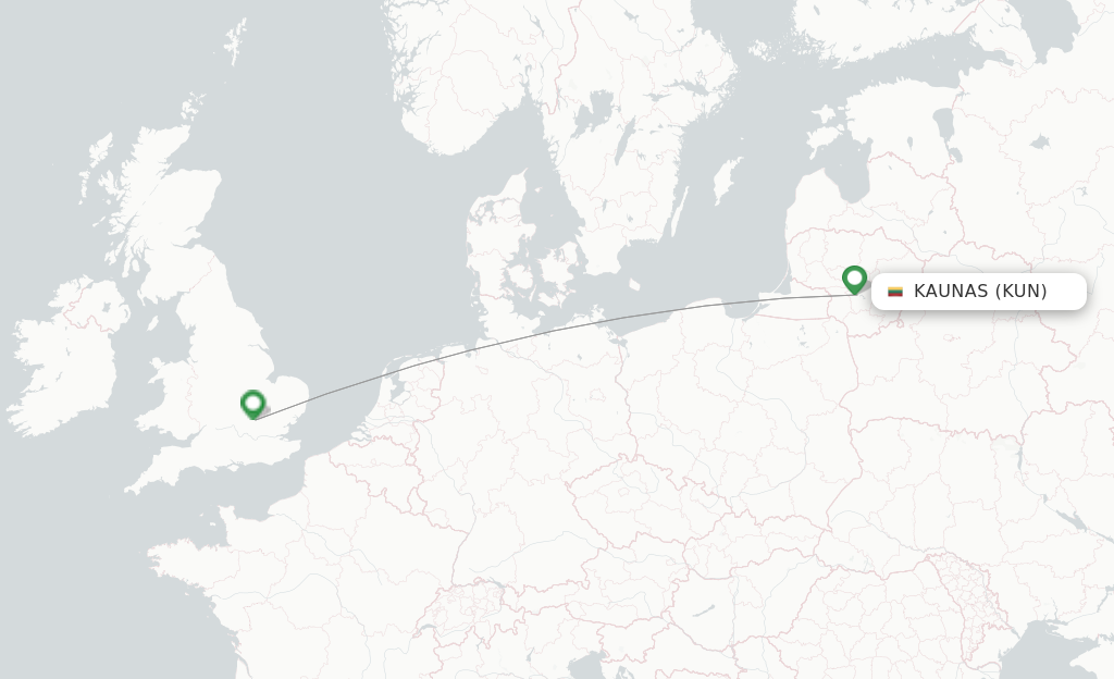 Route map with flights from Kaunas with Wizz Air UK