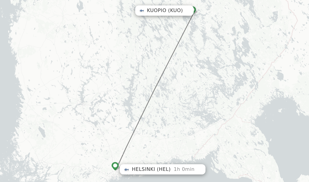 Flights from Kuopio to Helsinki route map