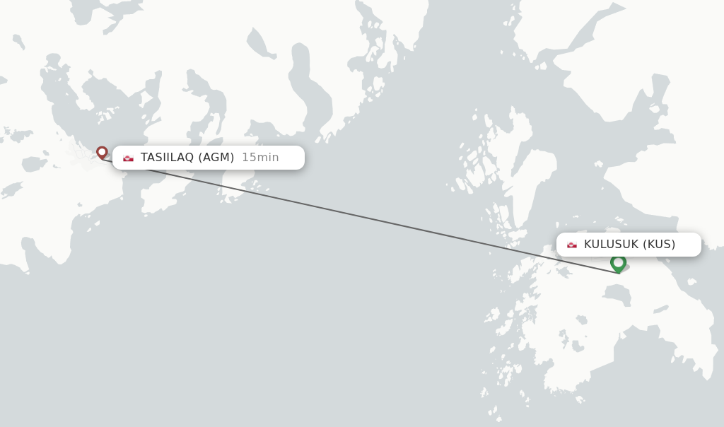 Flights from Kulusuk to Tasiilaq route map