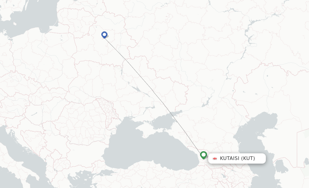 Route map with flights from Kutaisi with Belavia