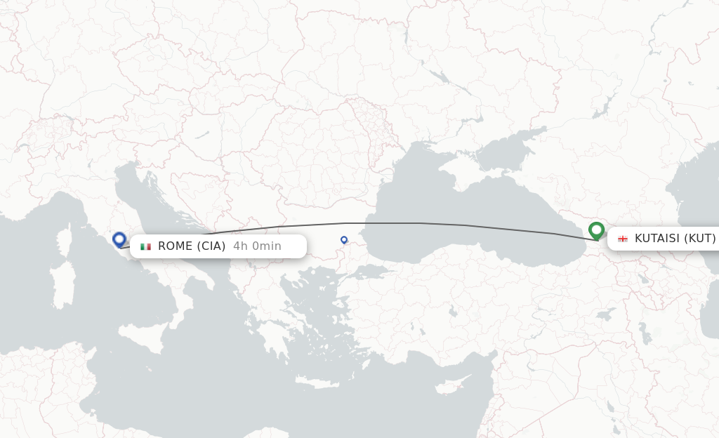 Flights from Kutaisi to Rome route map