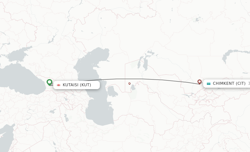 Flights from Kutaisi to Shymkent route map