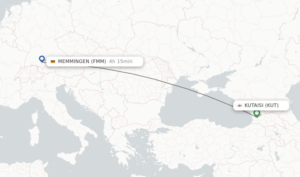 Flights from Kutaisi to Memmingen route map