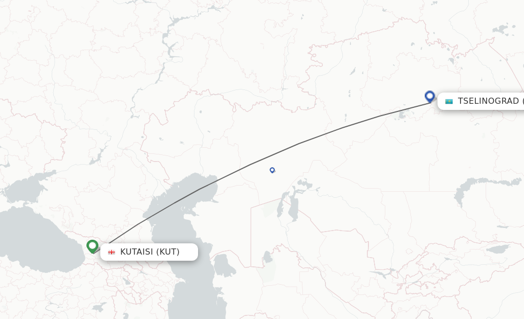 Flights from Kutaisi to Astana route map