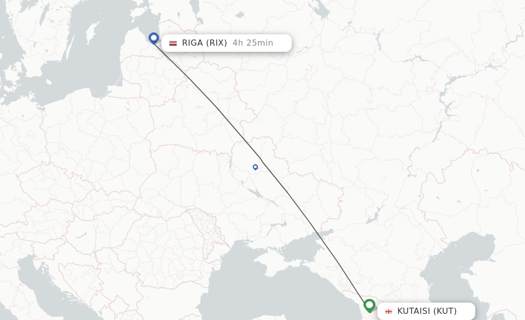 Flights from Kutaisi to Riga route map