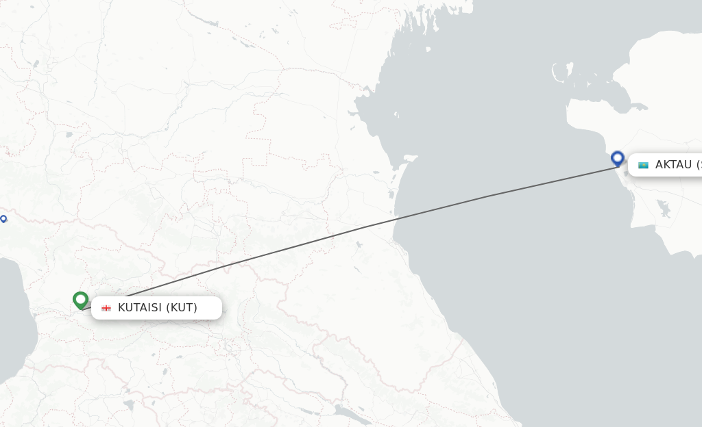 Flights from Kutaisi to Aktau route map
